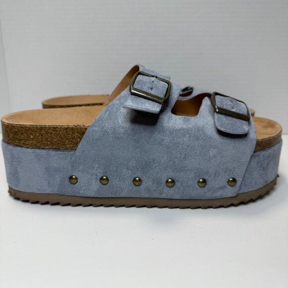 Hey Girl by Corkey's Blue Suede Platform Slip On Slide Sandals Women's 9 - Picture 2 of 10